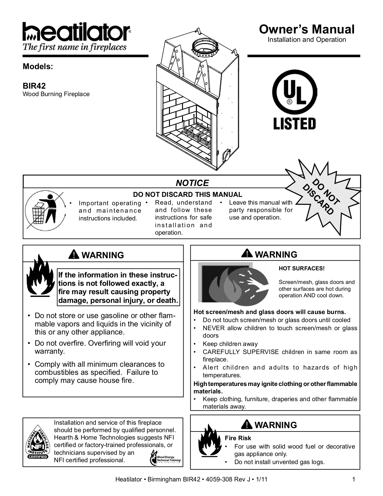 Heatiator BIR42 User Manual