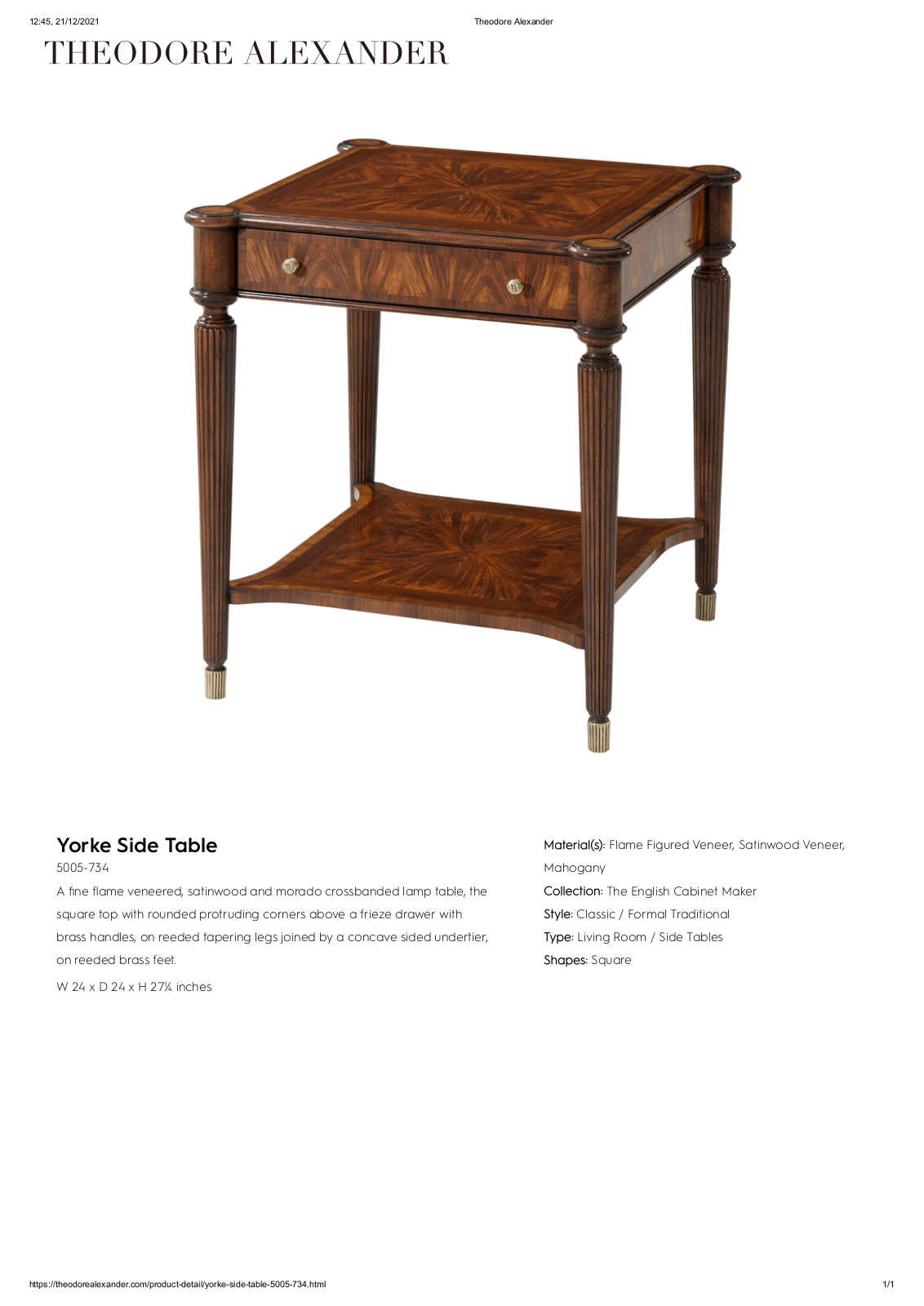 Theodore Alexander FPLJ1945 Specifications - ManualMachine.com