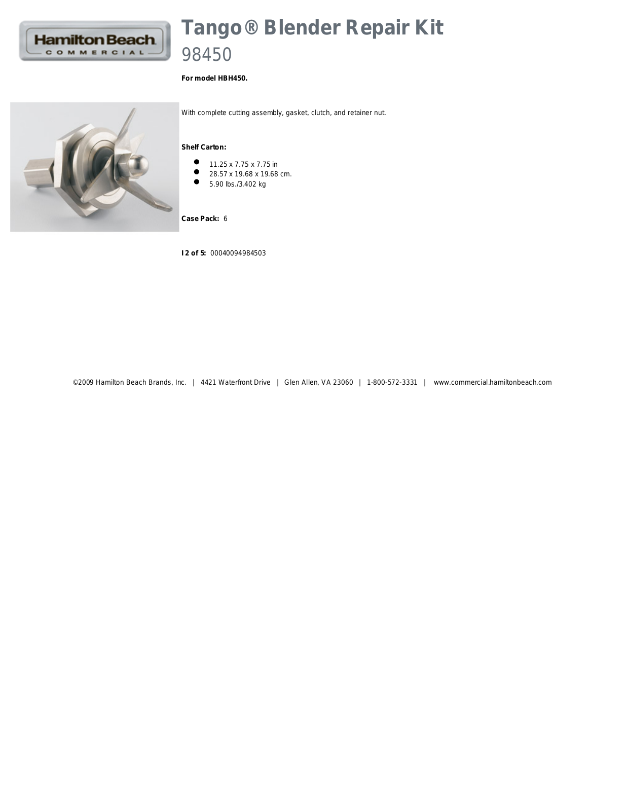 Hamilton Beach 98450 Specifications - ManualMachine.com