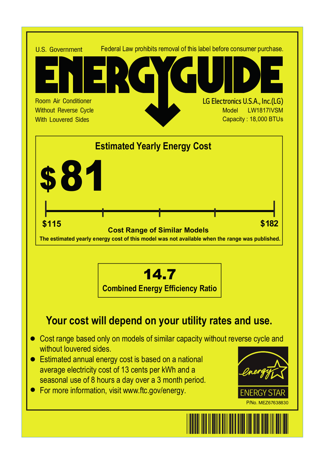 LG LW1817IVSM Energy manual