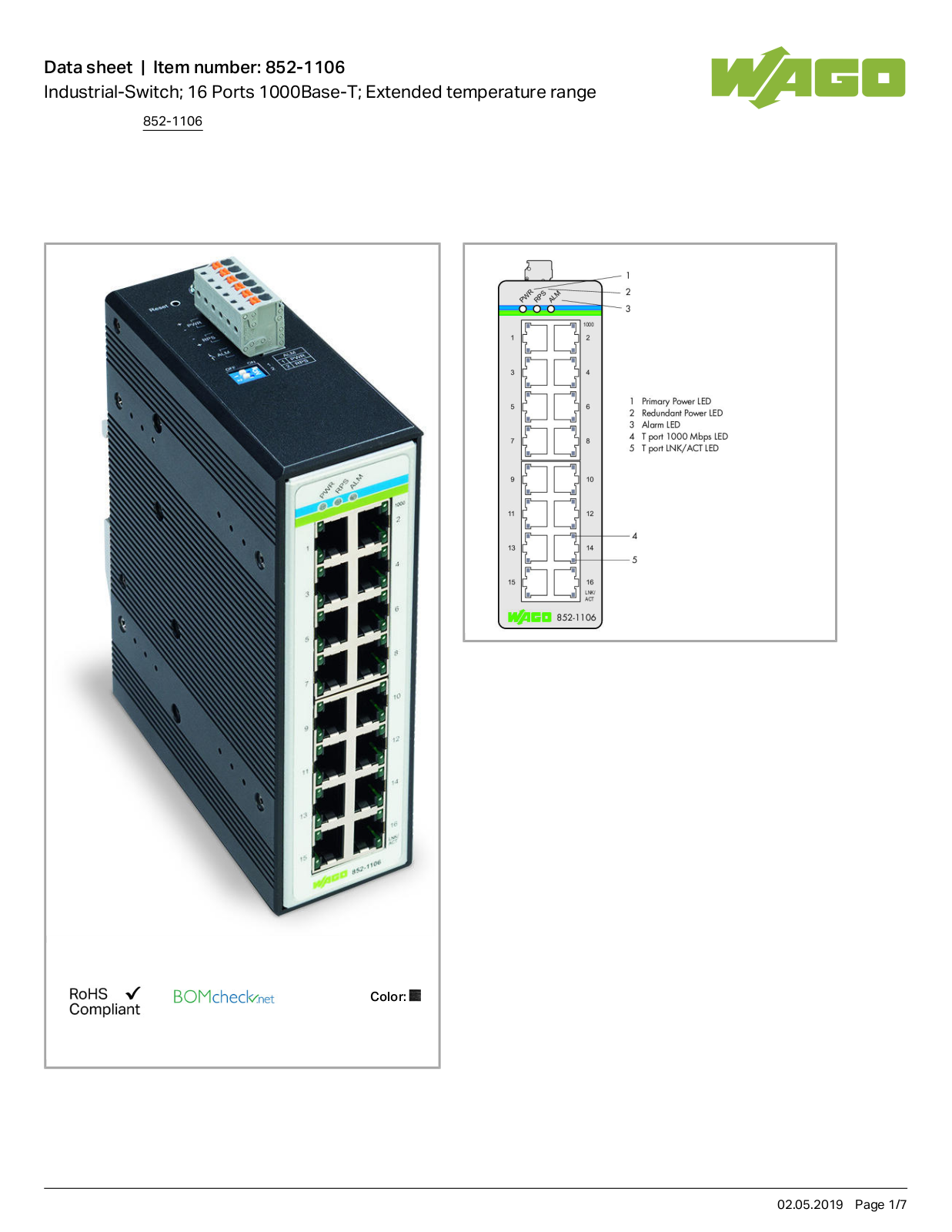 Wago 852-1106 Data Sheet