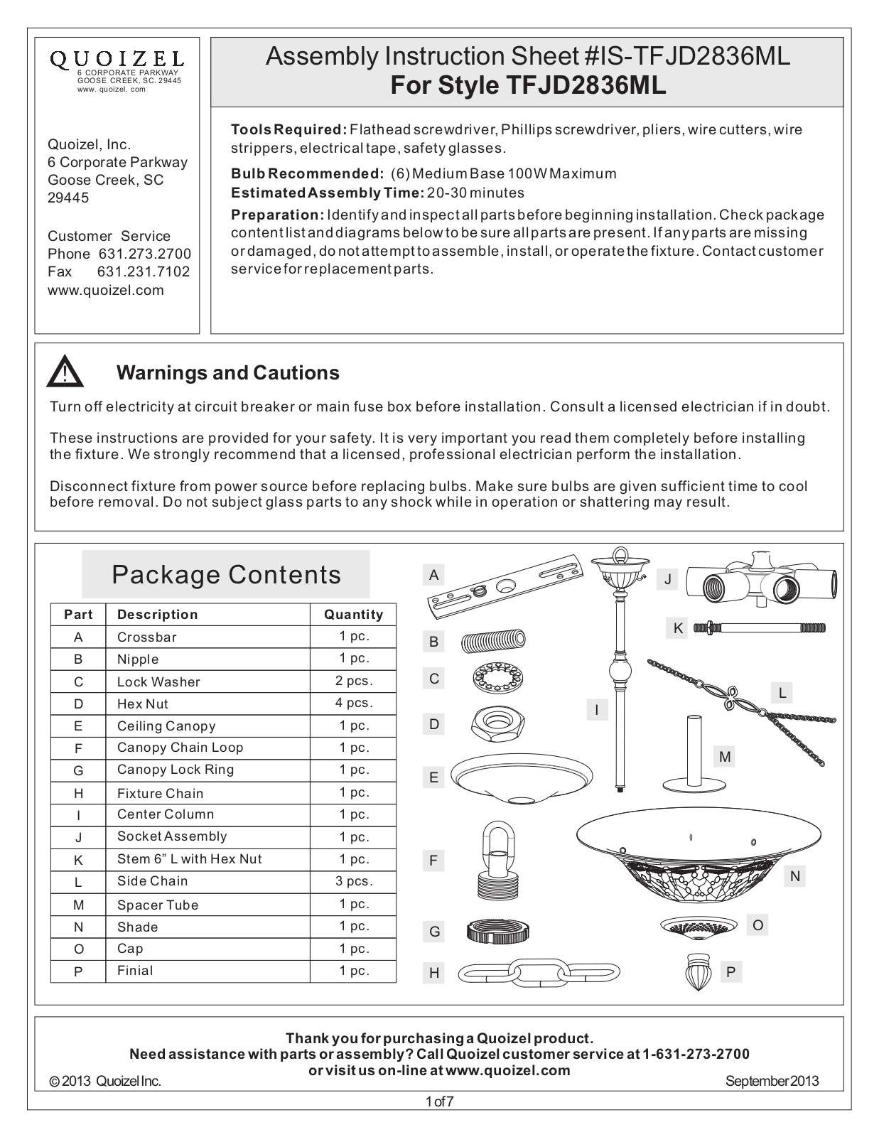 Quoizel TFJD2836ML User Manual