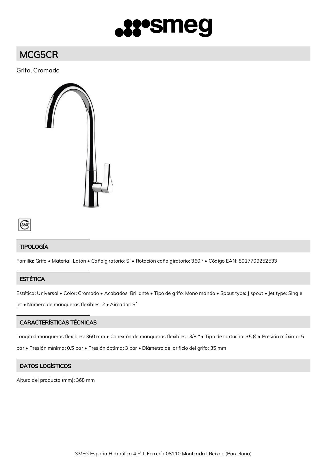 Smeg MCG5CR Product Information Sheet