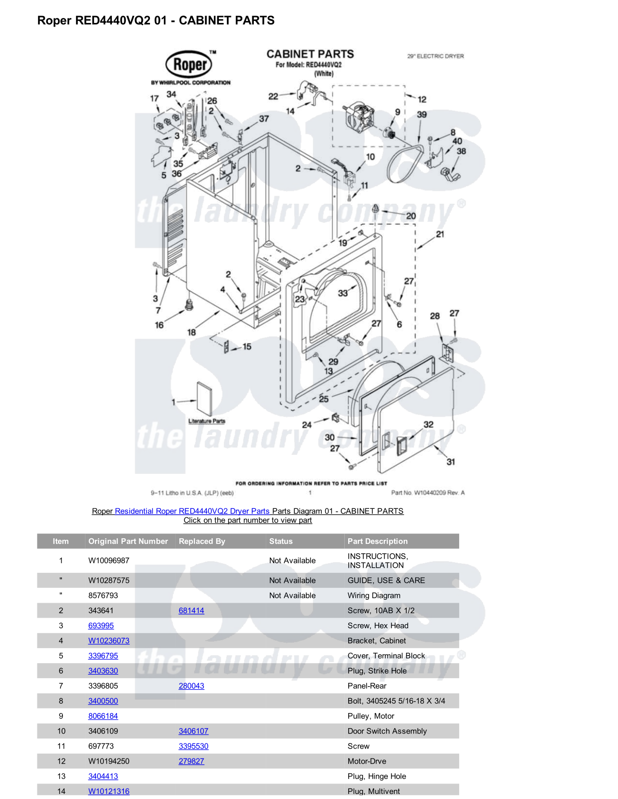 Roper RED4440VQ2 Parts Diagram