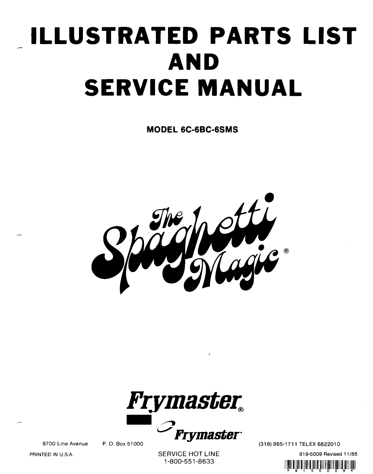 Frymaster 6BC Service Manual