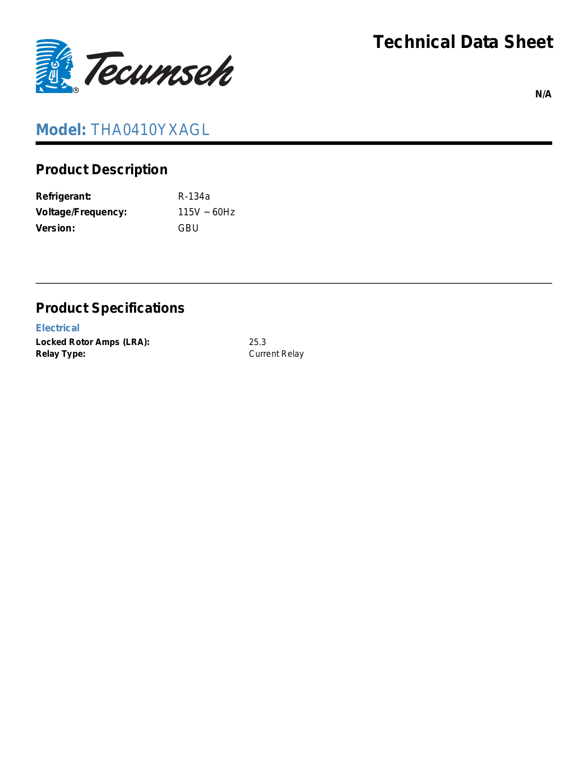 Tecumseh THA0410YXAGL User Manual