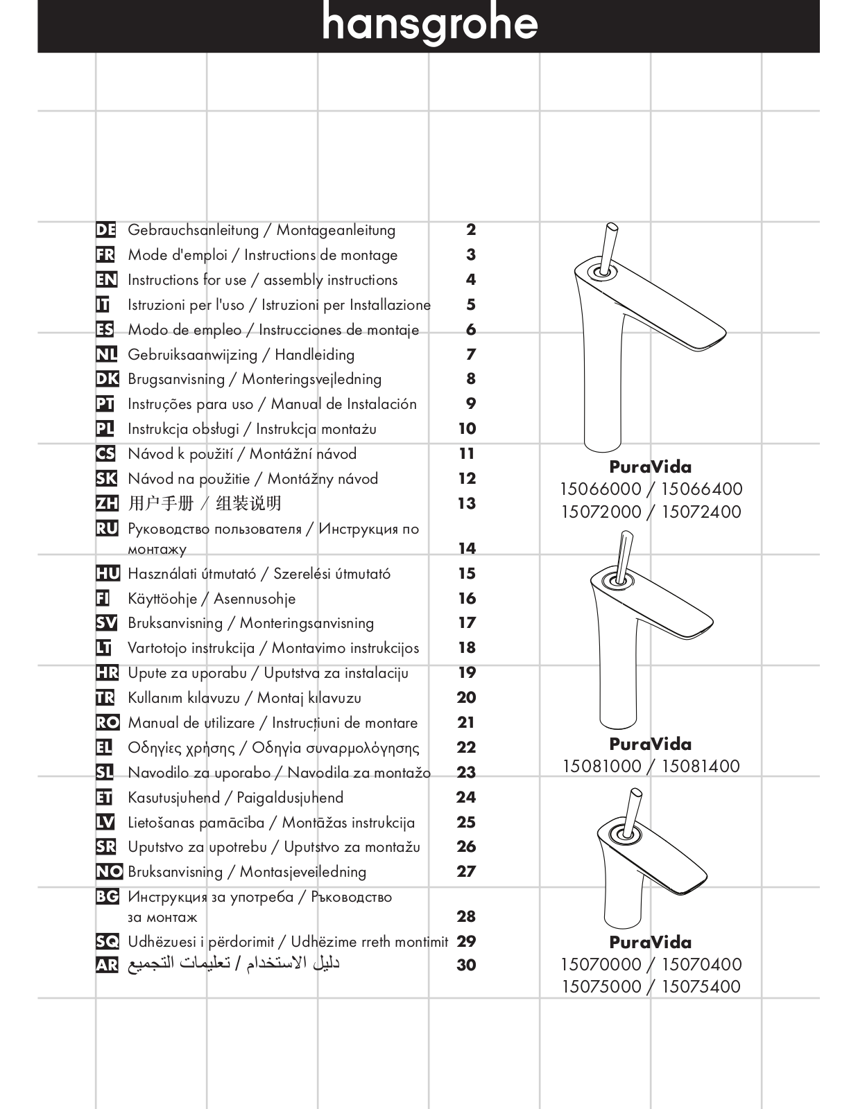 Hans Grohe 15066000, 15072400, 15066400, 15072000, 15081400 Instructions For Use/assembly Instructions