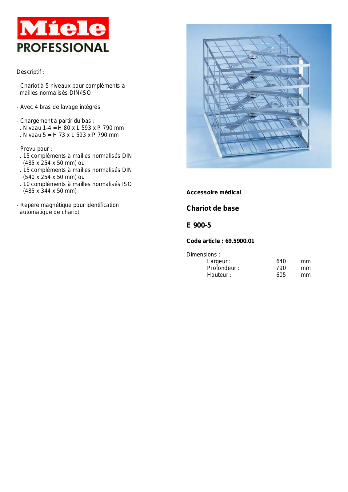 MIELE E 900-5 DESCRIPTIF User Manual