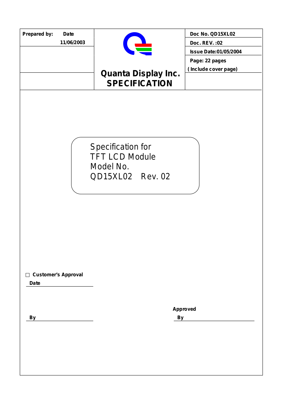 QDI QD15XL02 Specification