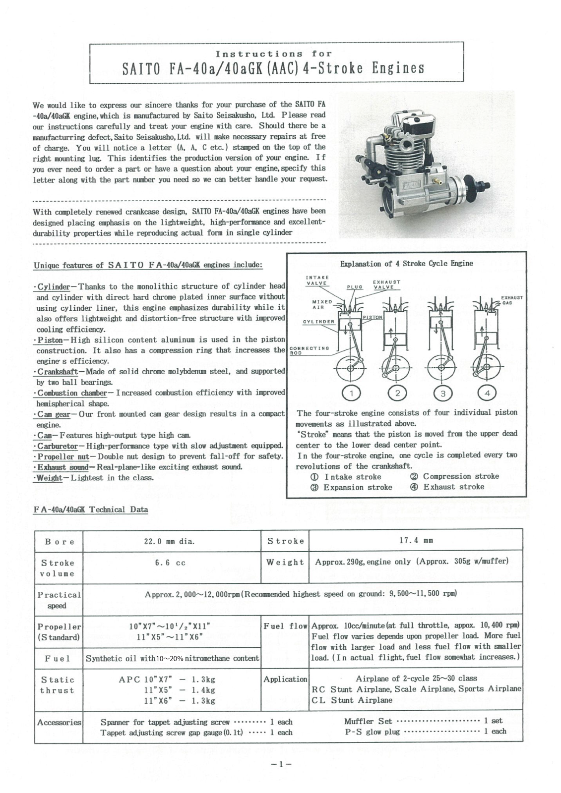 Saito FA-40A, FA-40AGK User Manual