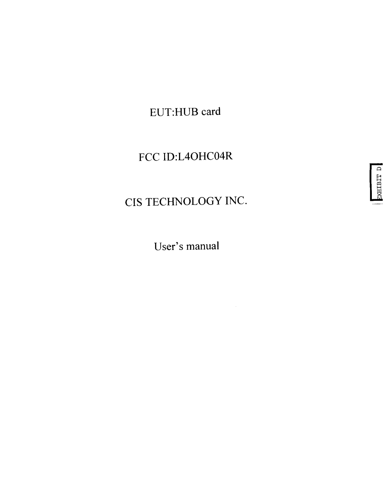 CIS Technology HC04R User Manual