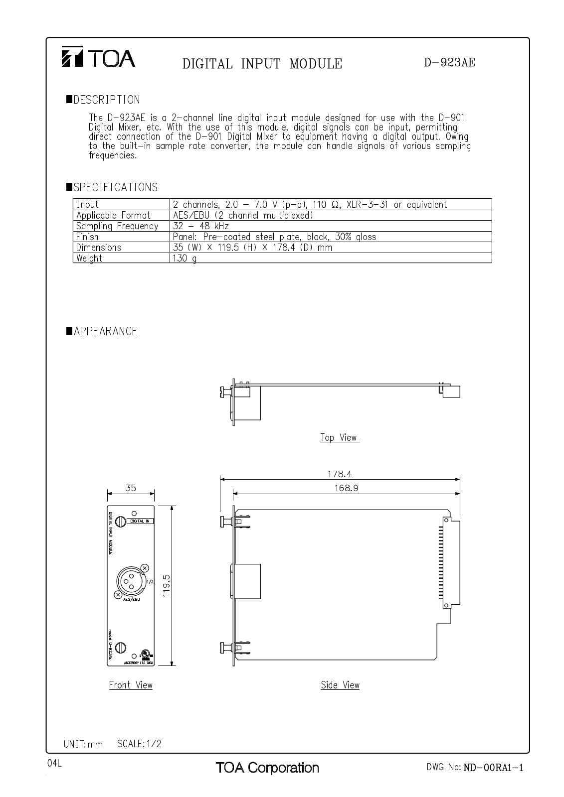 TOA D-923AE User Manual