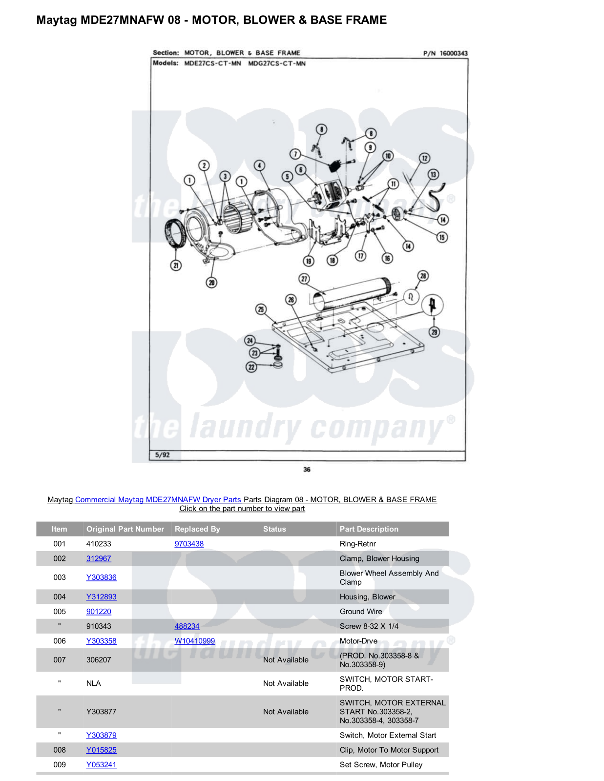 Maytag MDE27MNAFW Parts Diagram