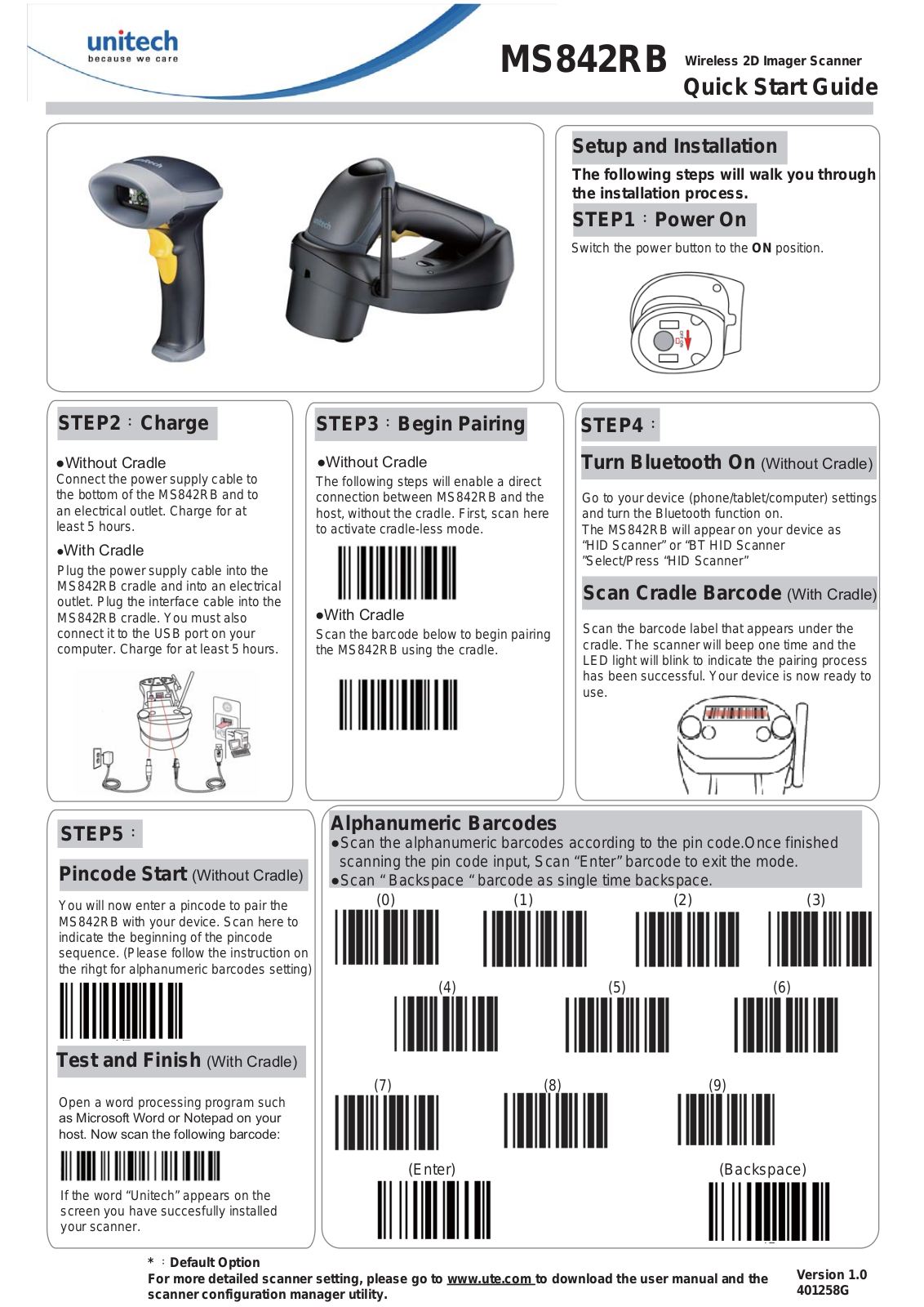 Unitech MS842RB Quick Start Manual