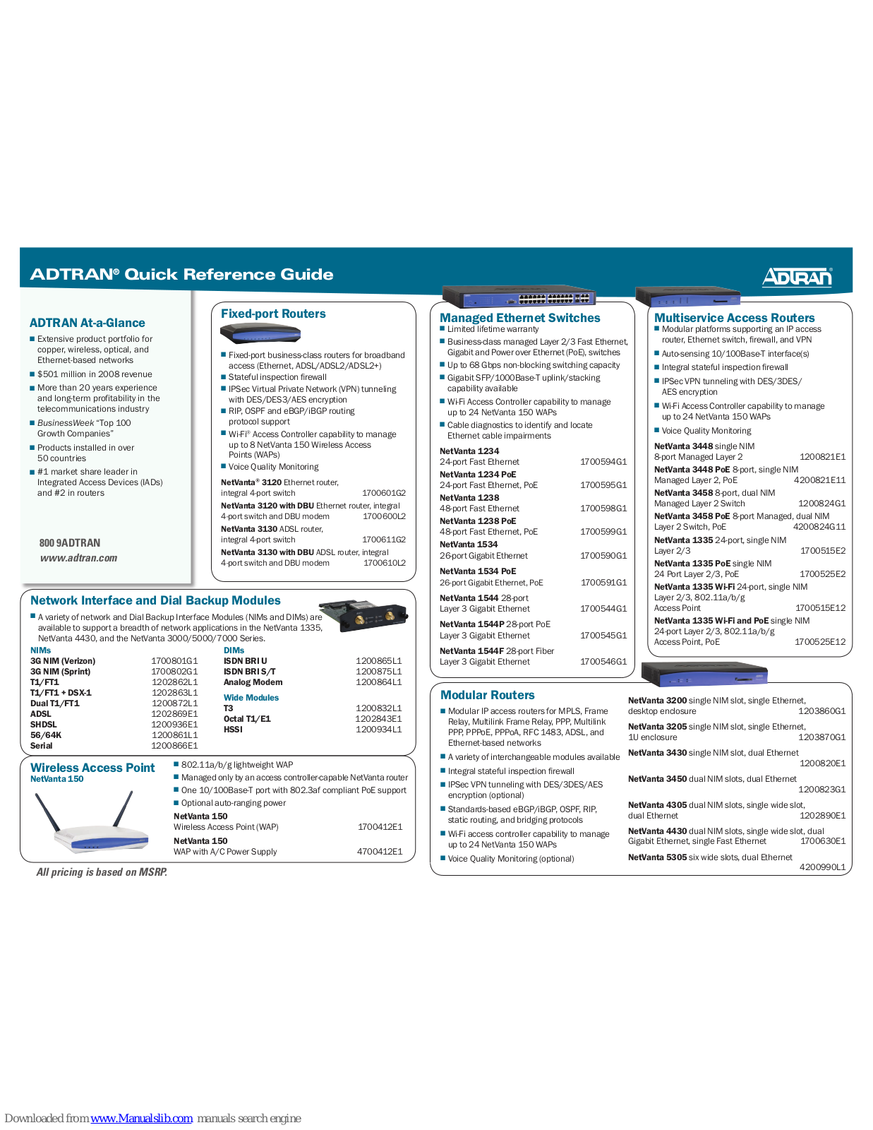 ADTRAN NetVanta 3200, NetVanta 4305, NetVanta 3205, NetVanta 3430, NetVanta 5305 Quick Reference Manual