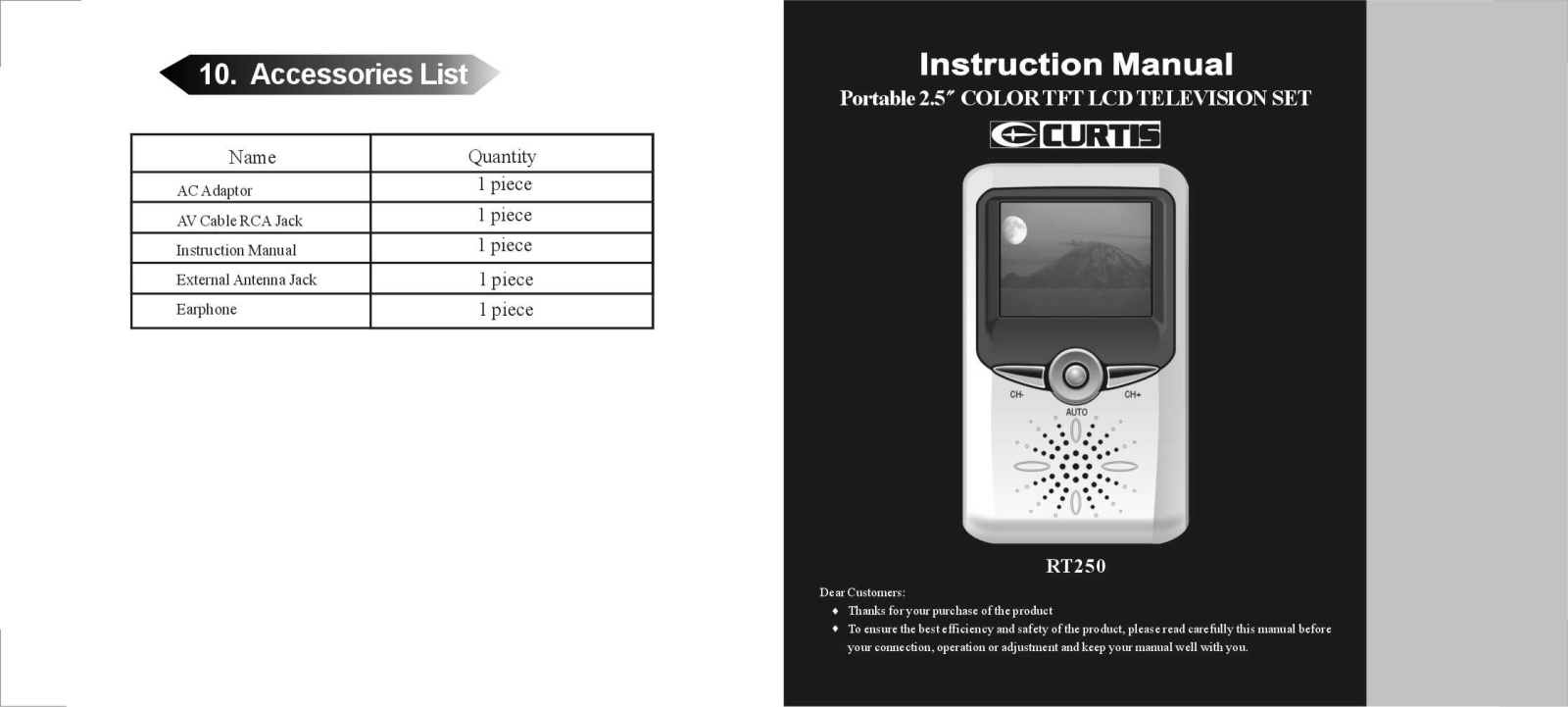 CURTIS RT250 User Manual