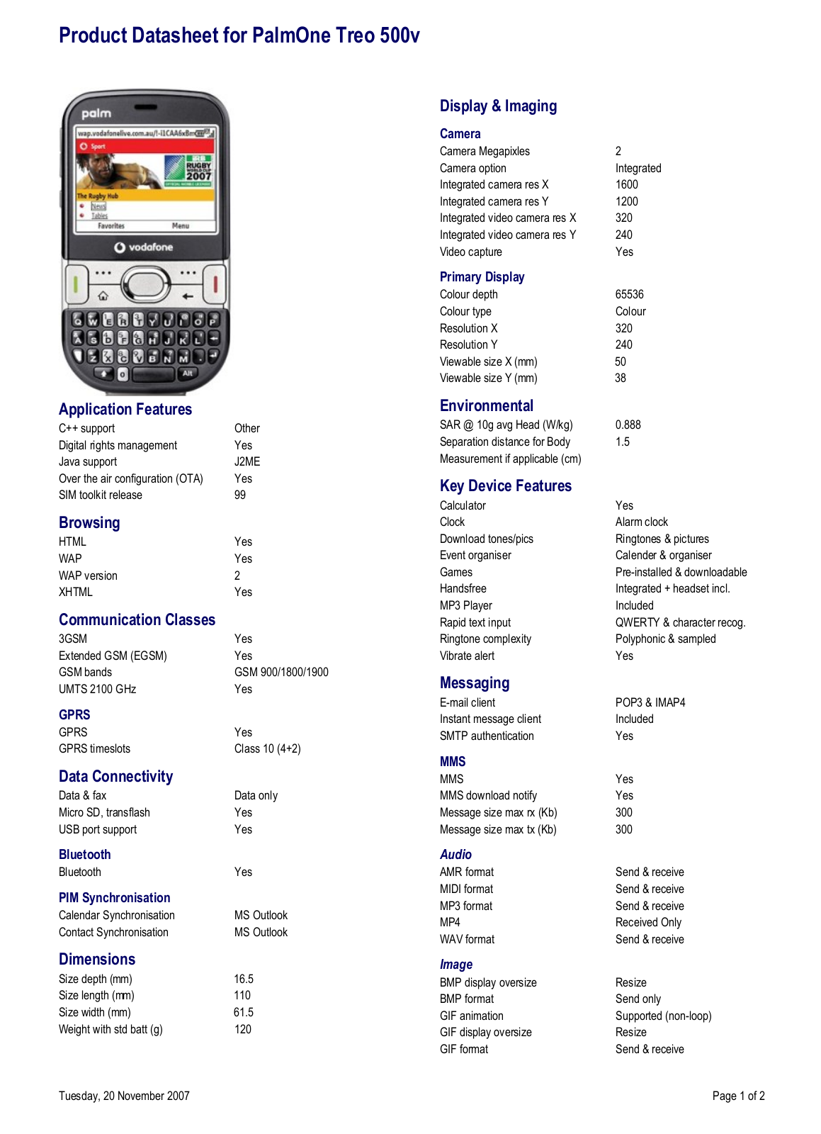 Palm TREO 500V User Manual