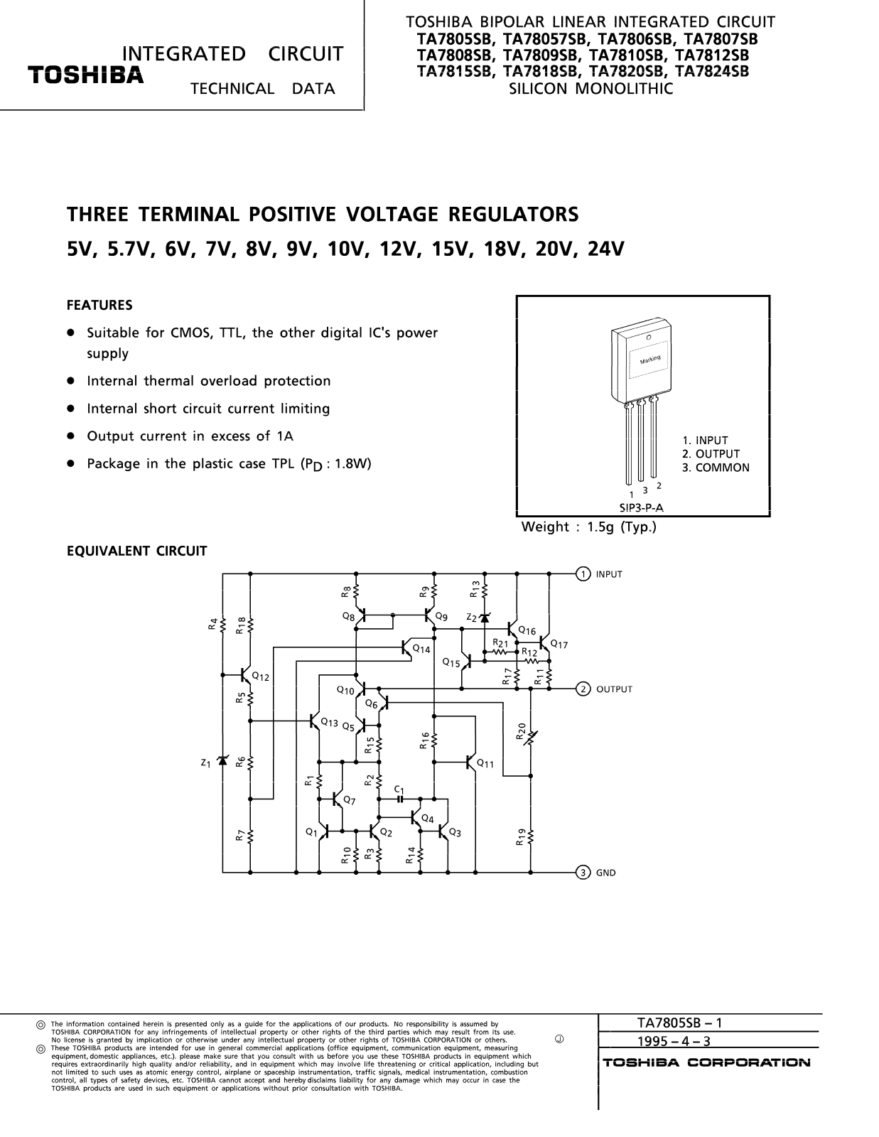 Toshiba TA7824SB, TA7820SB Datasheet