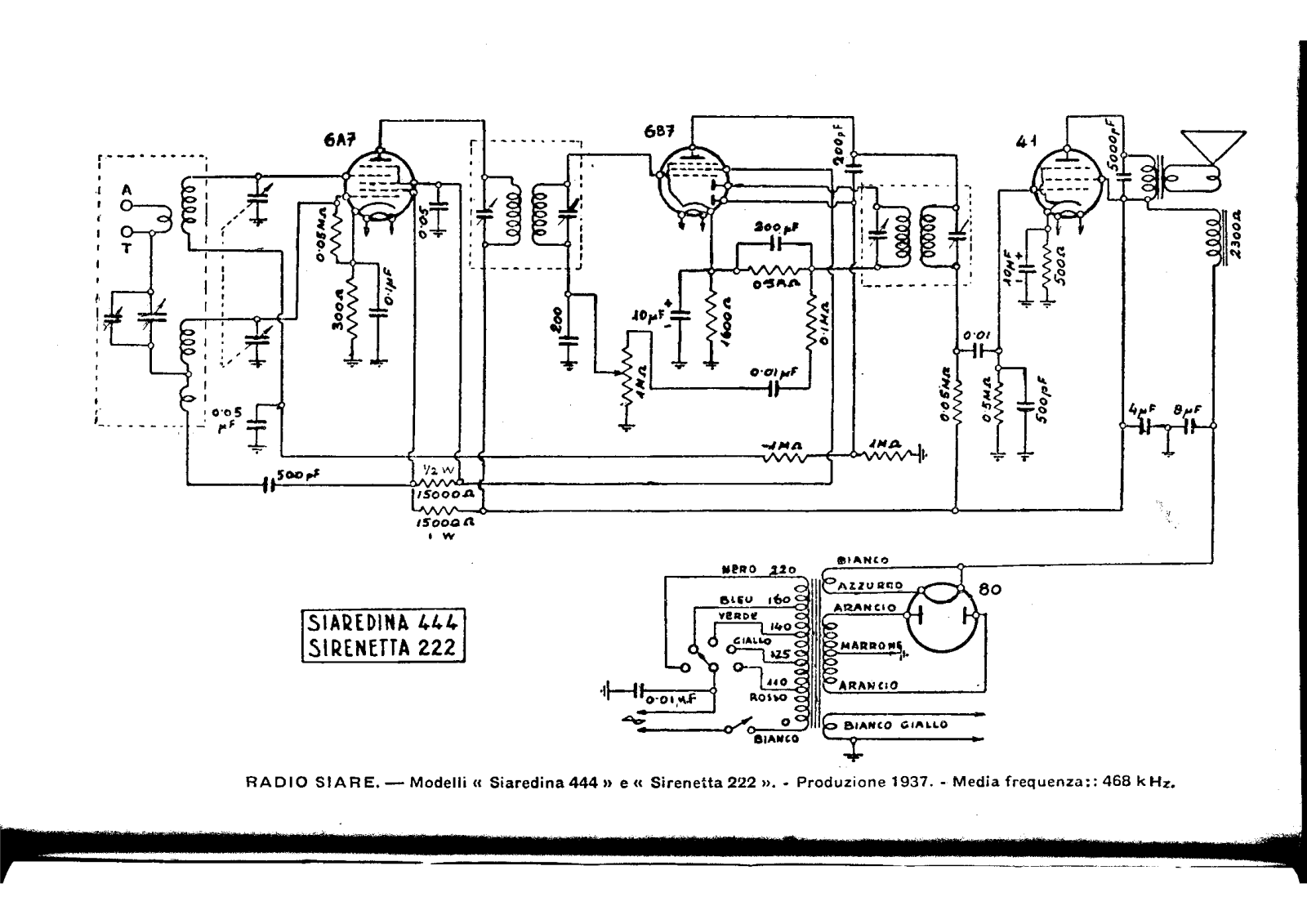 Siare Crosley 444, 222 schematic