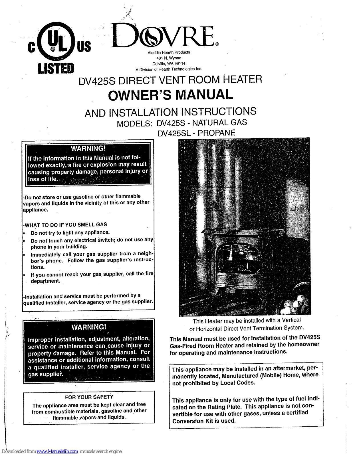 Dovre DV425S, DV425SL Owner's Manual