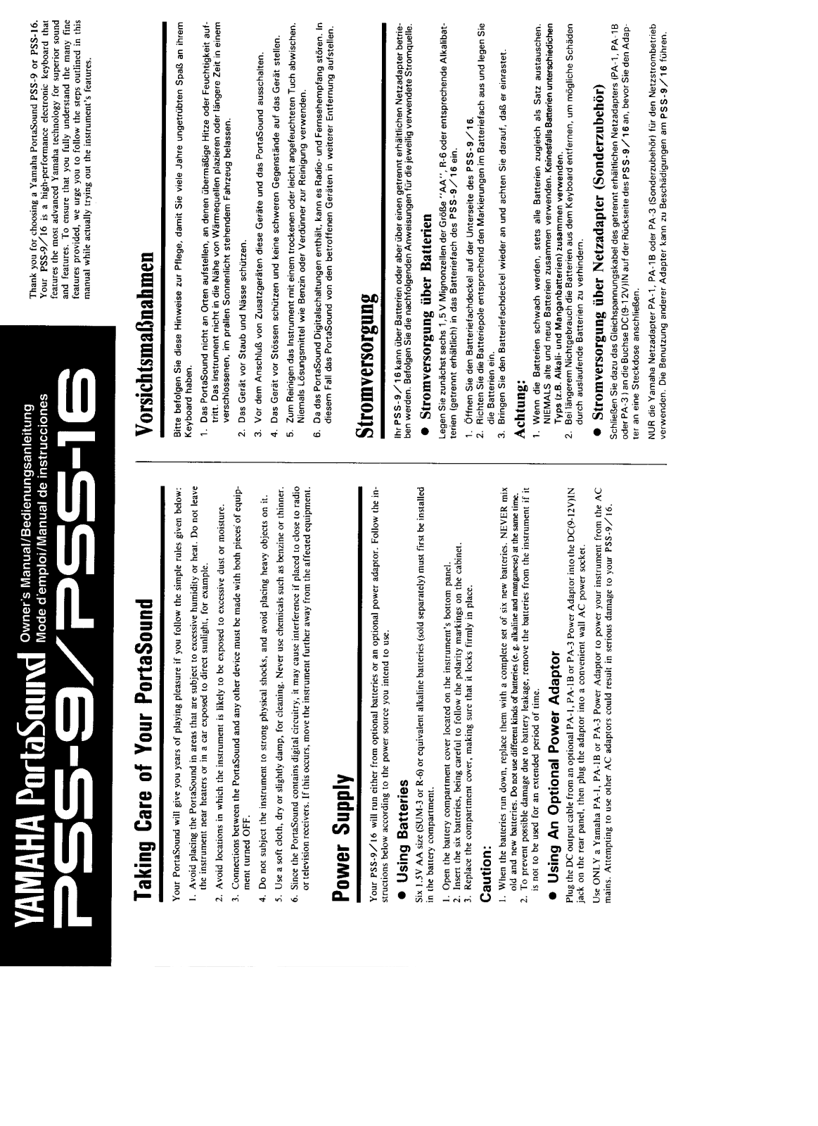 Yamaha Audio PSS-9, PSS-16 User Manual