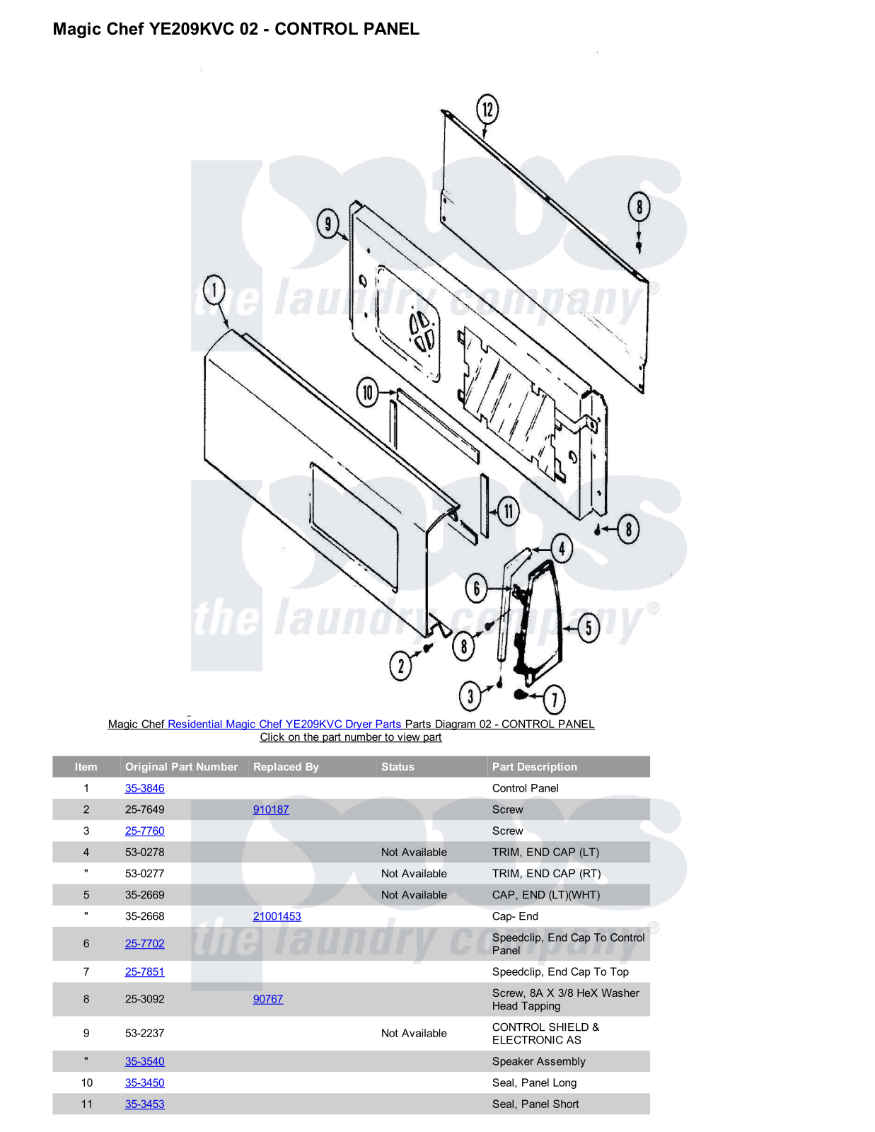 Magic Chef YE209KVC Parts Diagram