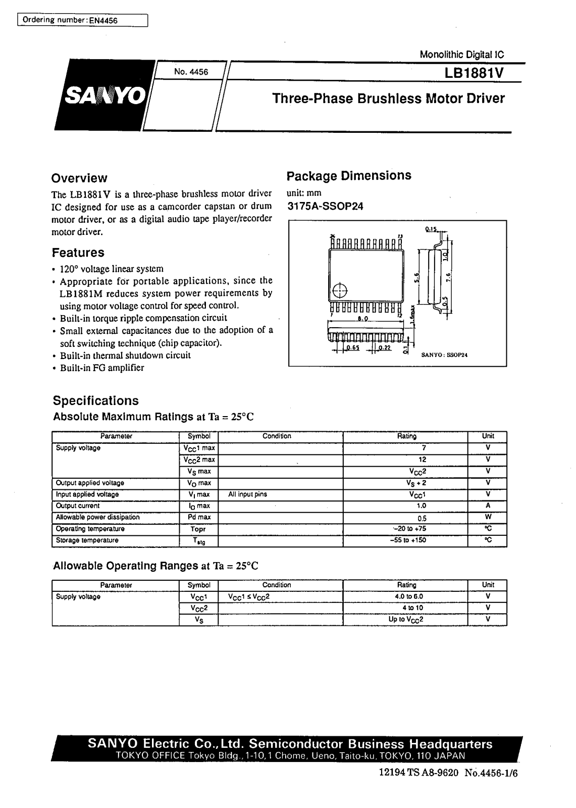 SANYO LB1881V Datasheet