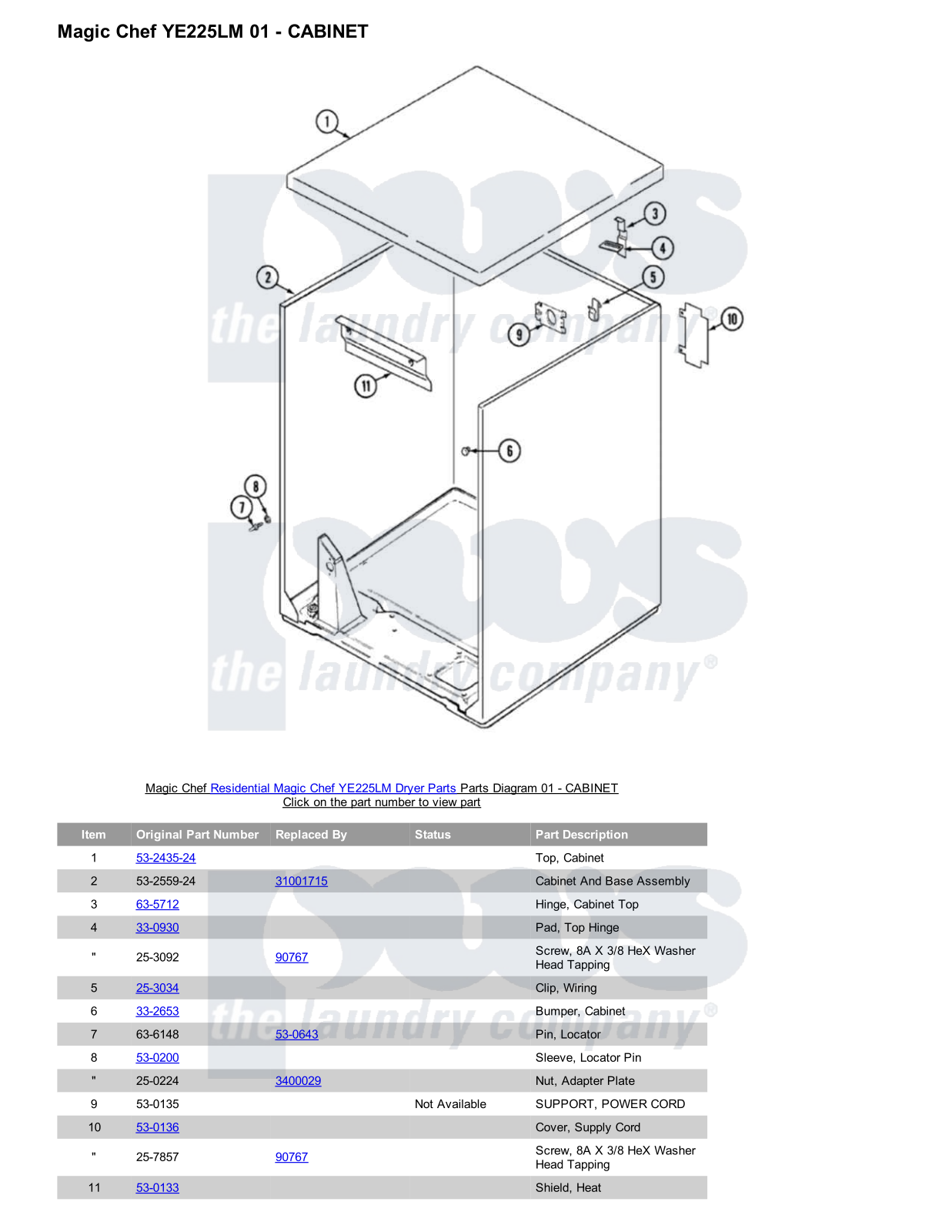 Magic Chef YE225LM Parts Diagram