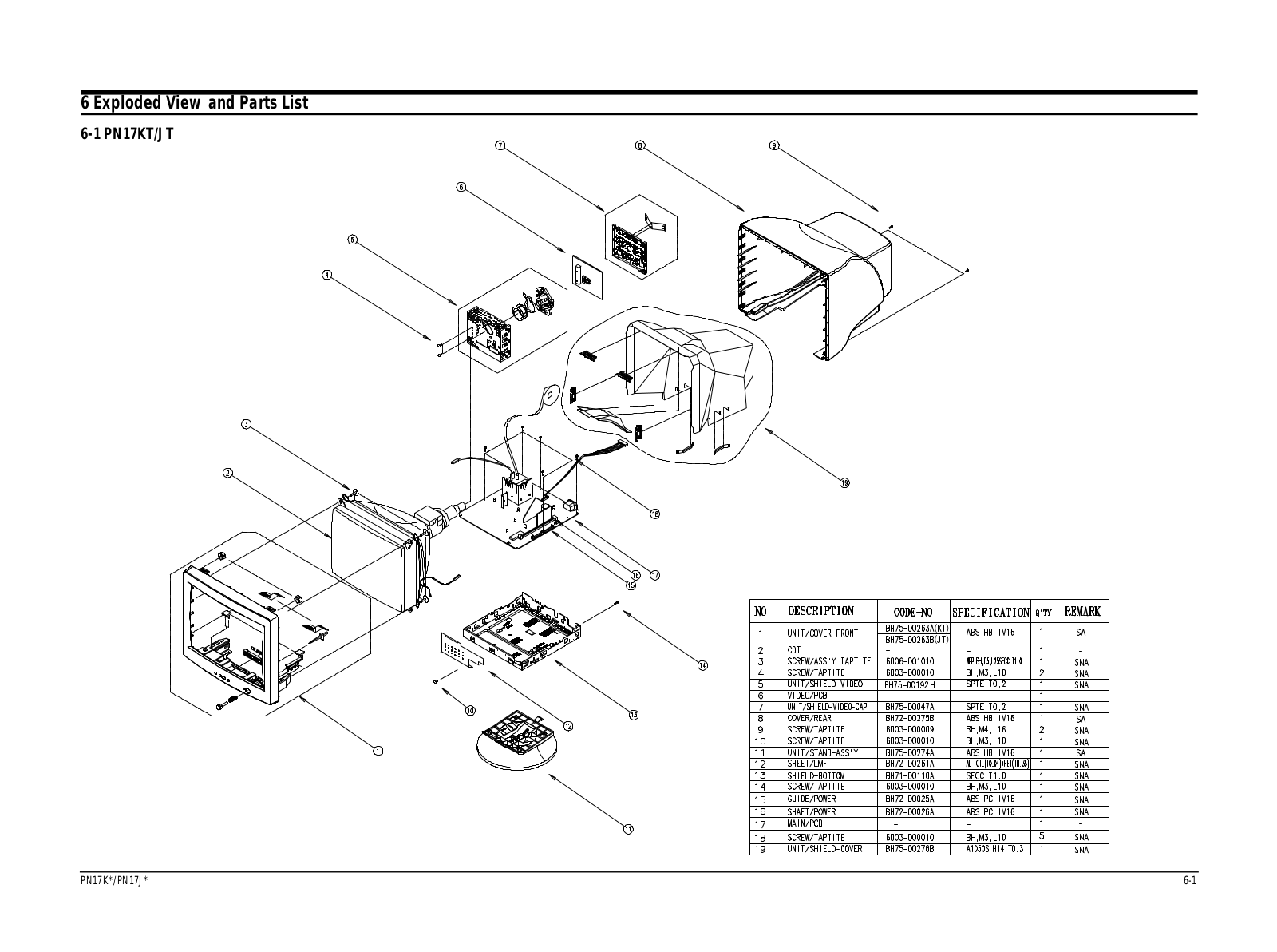 Samsung PN17KT Expoioded View and Parts List