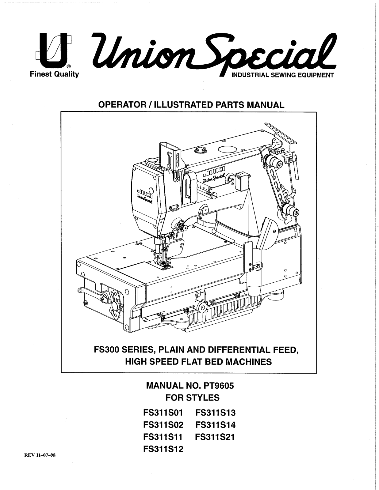 Union Special FS311S01, FS311S02, FS311S11, FS311S12, FS311S13 Parts List