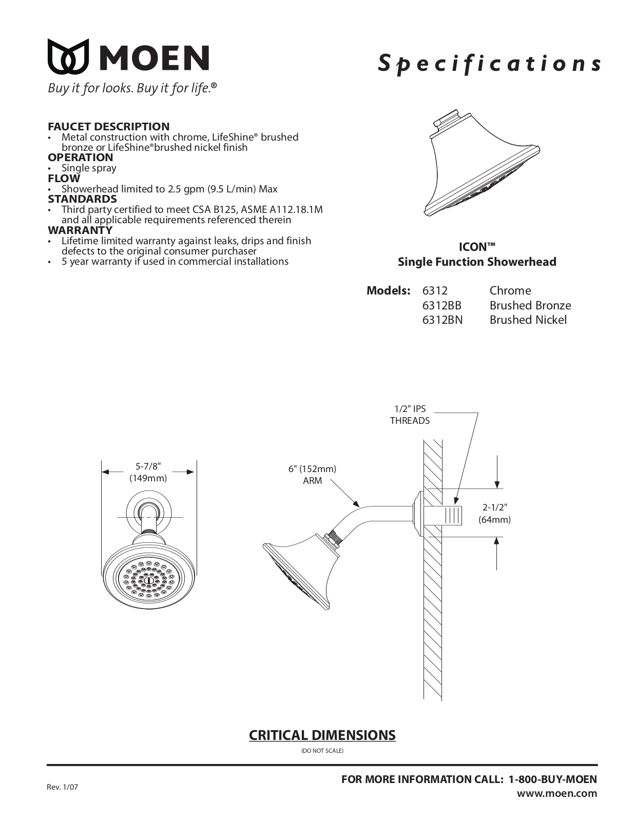 Moen 6312, 6312BN, 6312BB User Manual