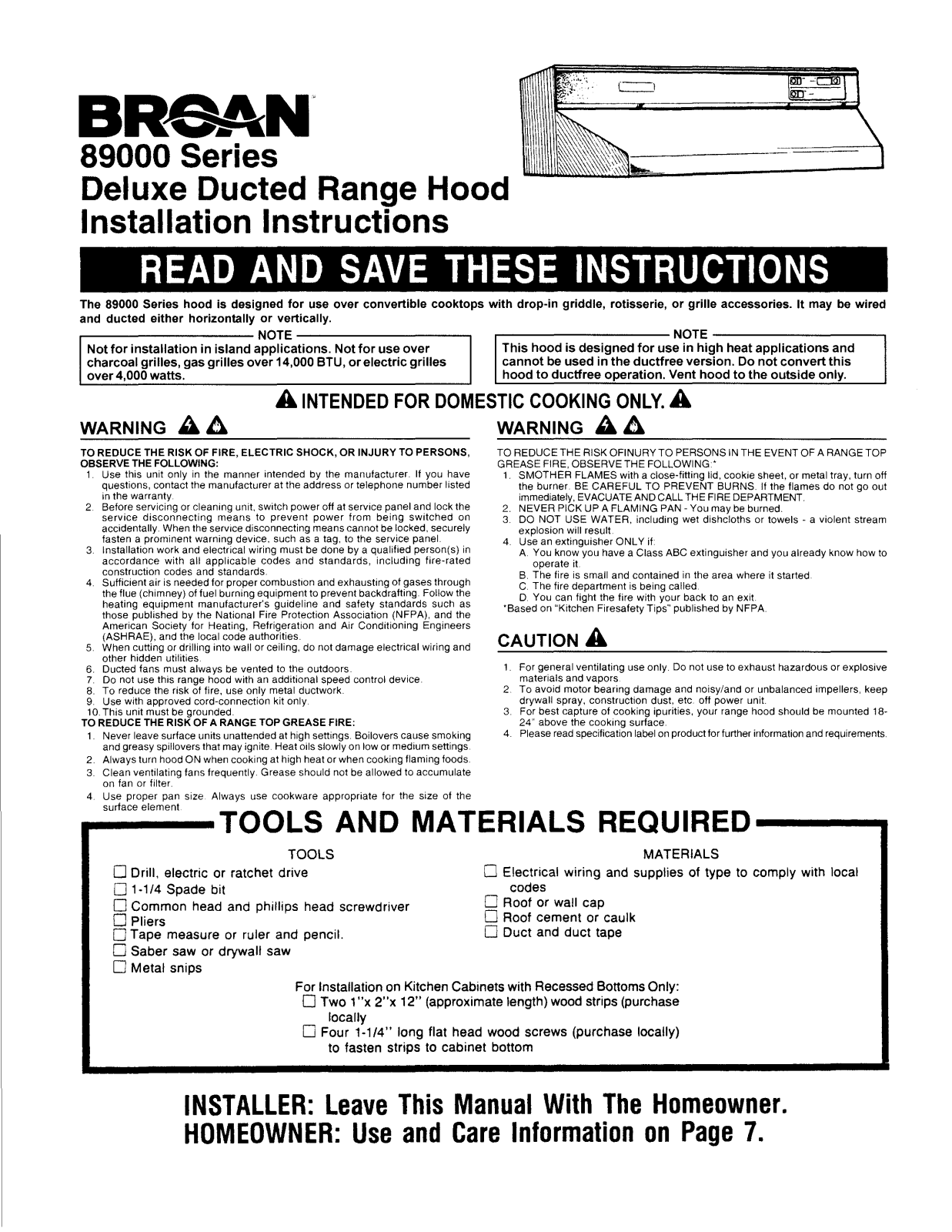 Broan 893004 User Manual