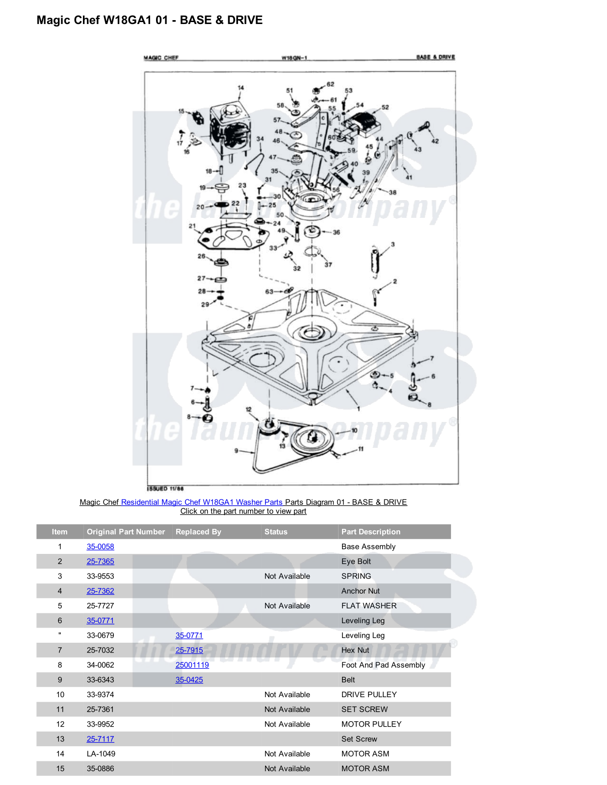 Magic Chef W18GA1 Parts Diagram