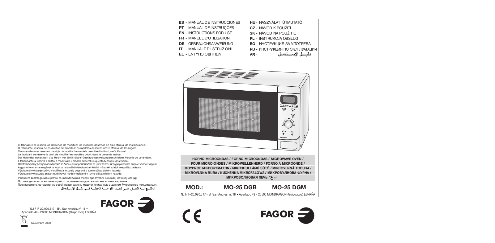 Fagor MO-25 DGB User Manual