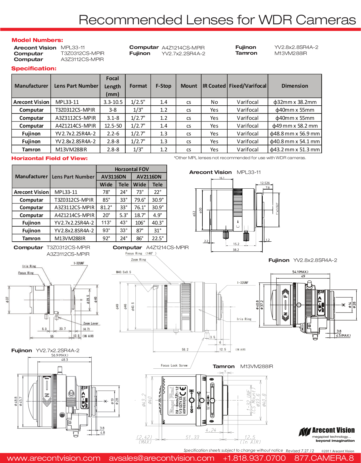 Arecont Vision MPL33-11 Specsheet