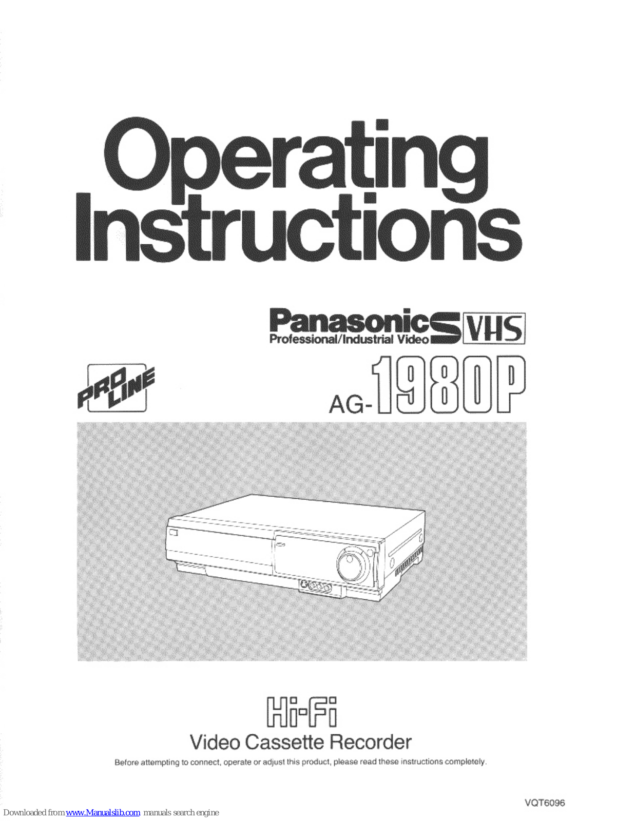 Panasonic AG-1980, ProLine AG-1980P Operating Instructions Manual