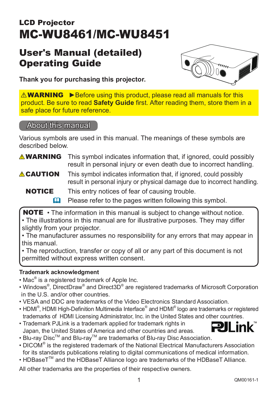 Hitachi MC-WU8461, MC-WU8451 Operating Instruction