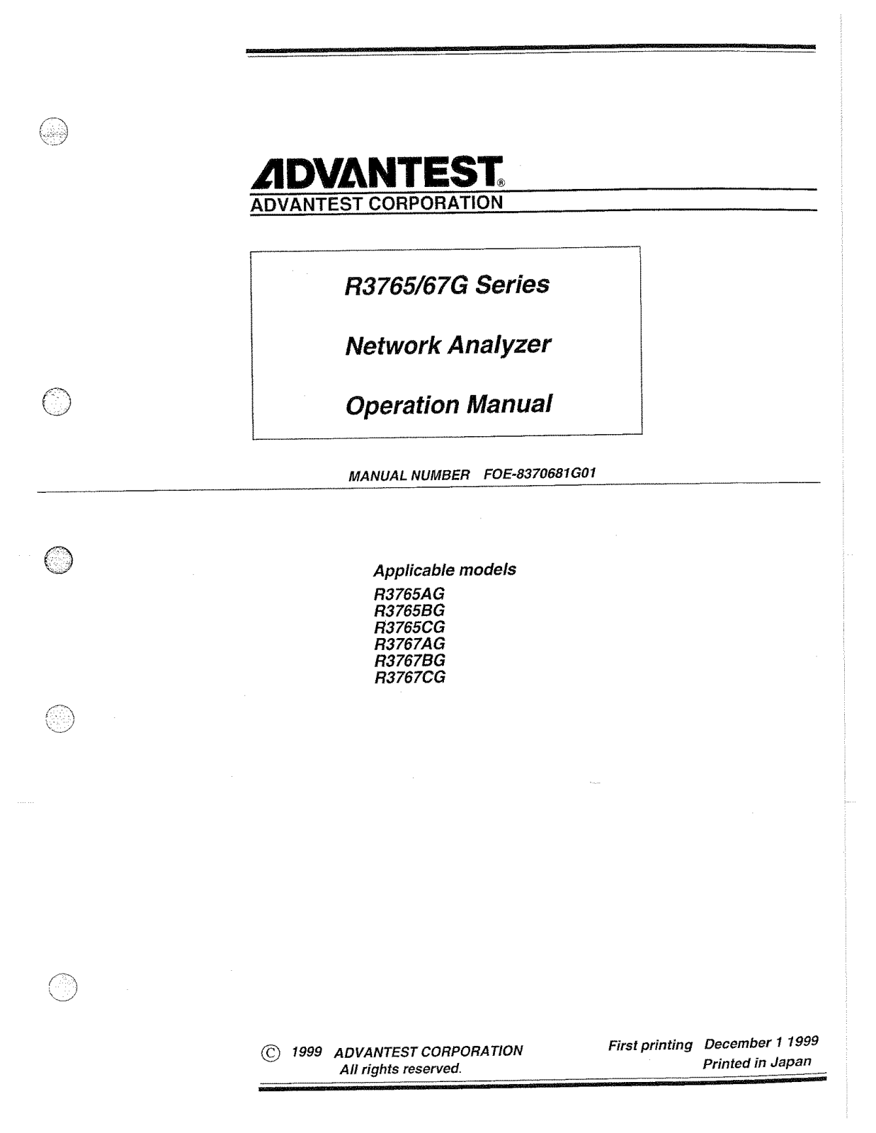 Advantest Corporation R3767CG, R3767AG, R3767BG, R3765CG, R3765AG User Manual