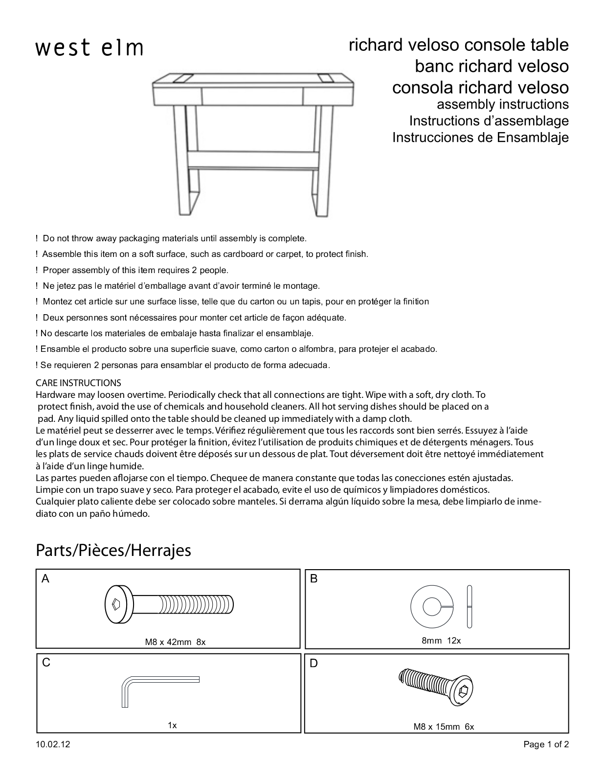 West Elm Richard Veloso Console Table Assembly Instruction