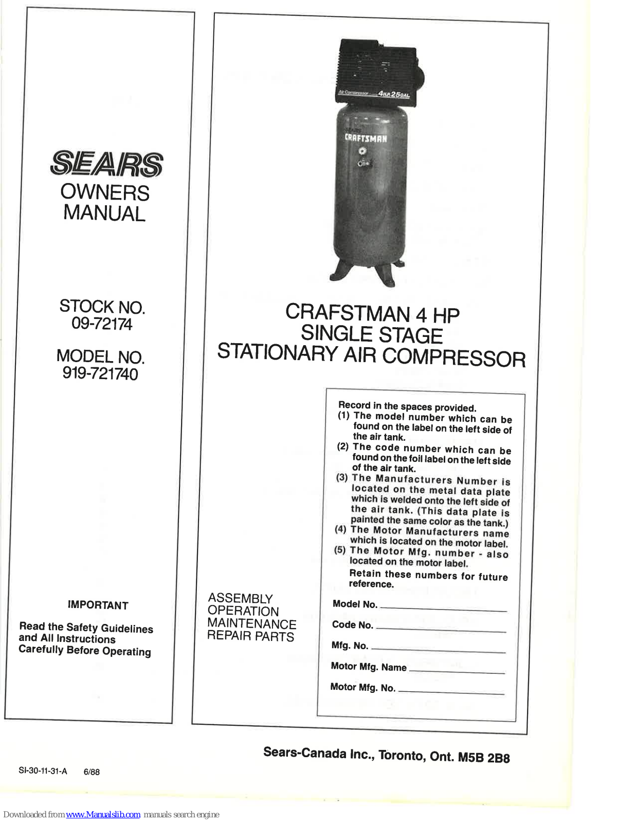 Sears Craftsman 919-721740 Owner's Manual