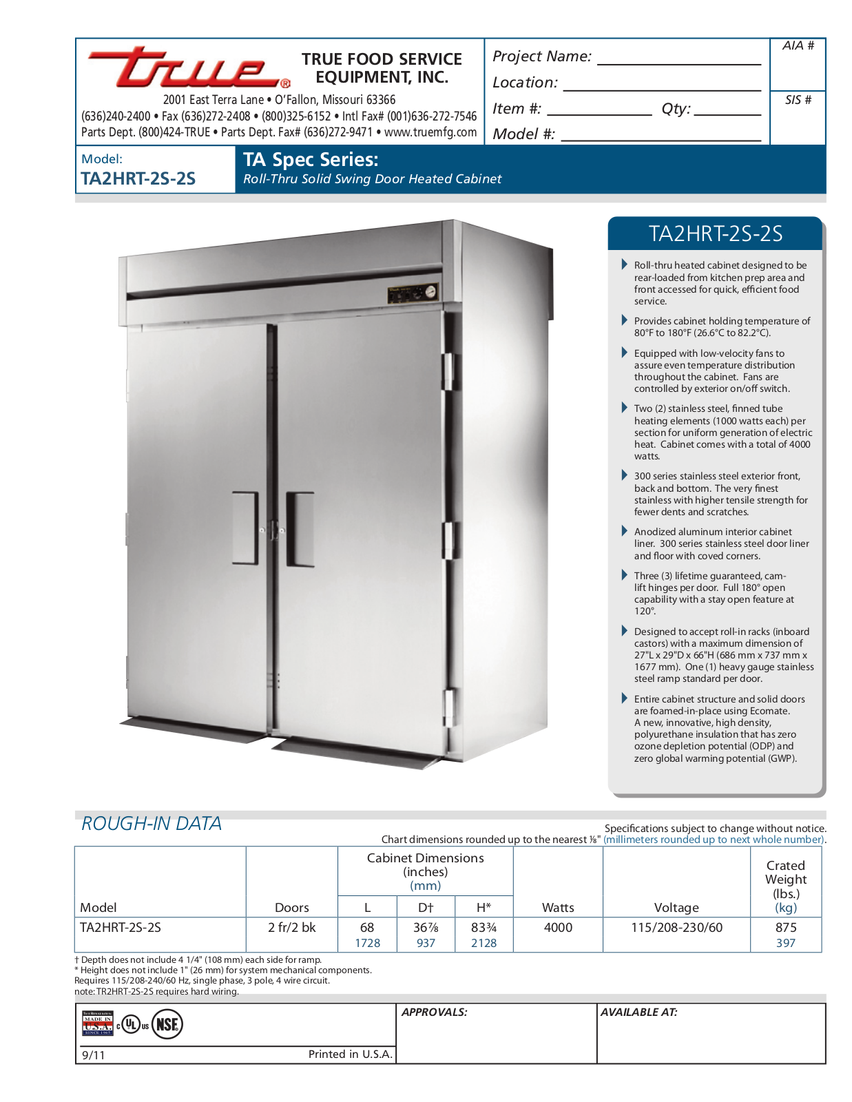 True TA2HRT-2S-2S User Manual