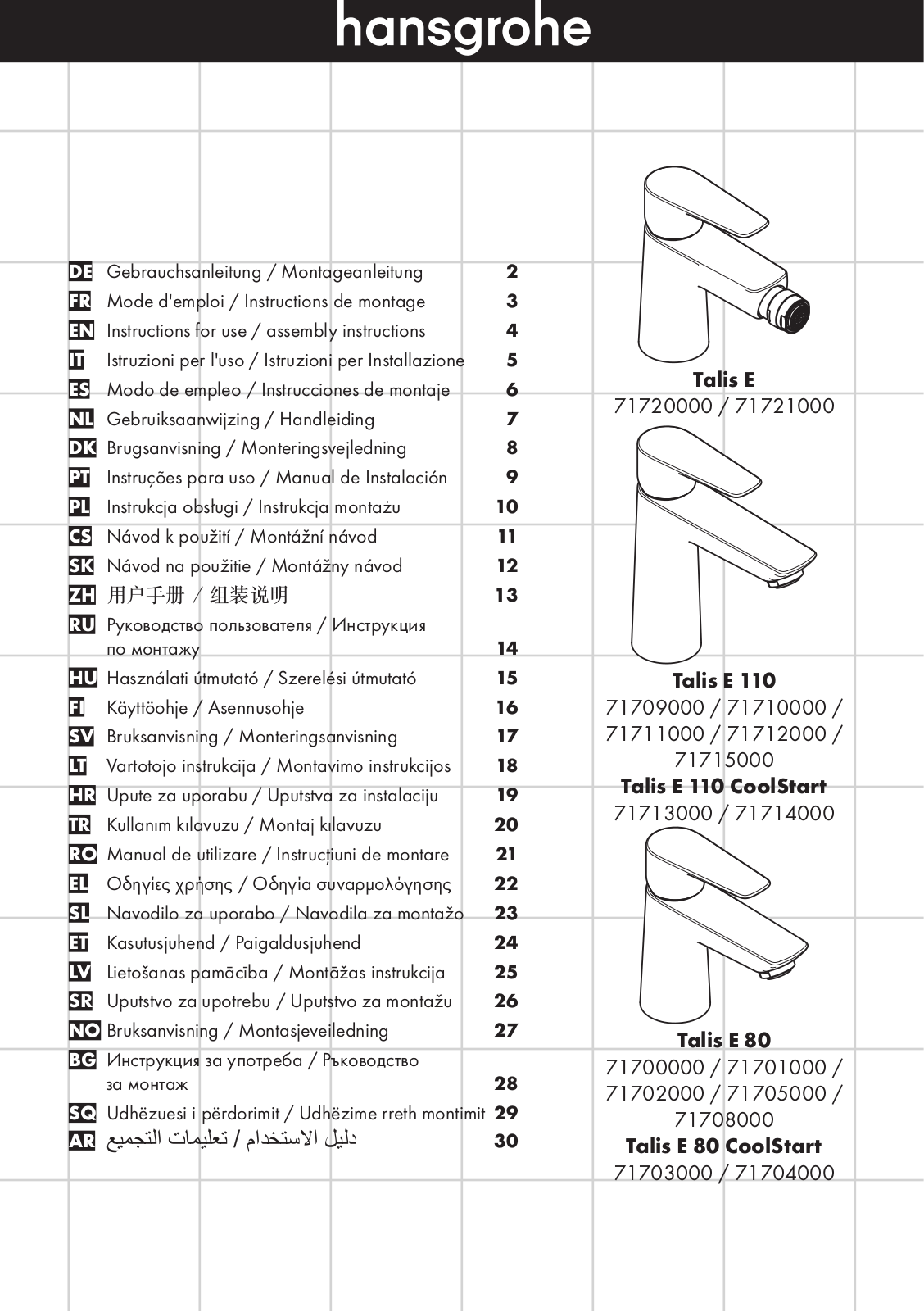 Hansgrohe 71700000, 71720000, 71710000 User Manual