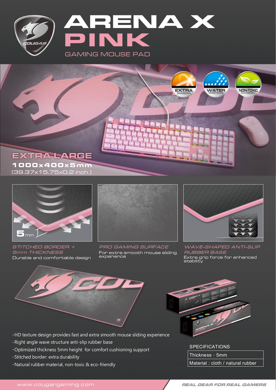 Cougar Arena X Pink Gaming Mousepad User Manual