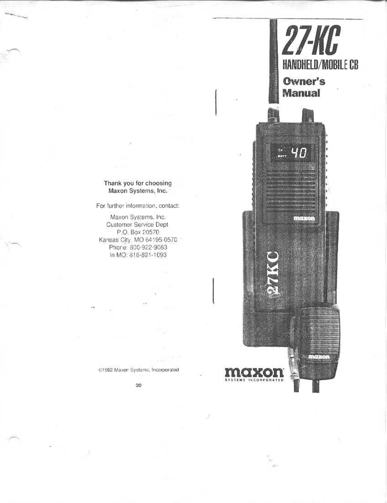 Maxon 27-KC user manual