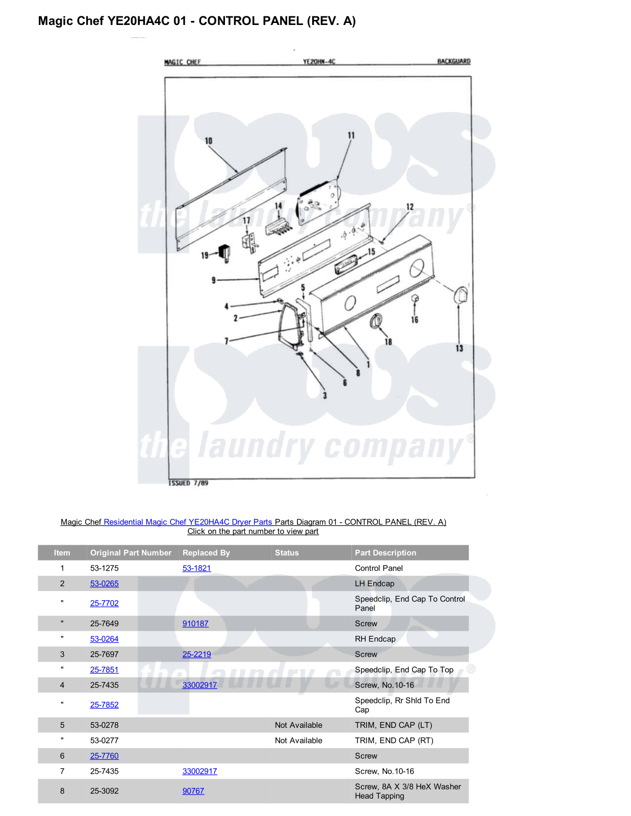 Magic Chef YE20HA4C Parts Diagram