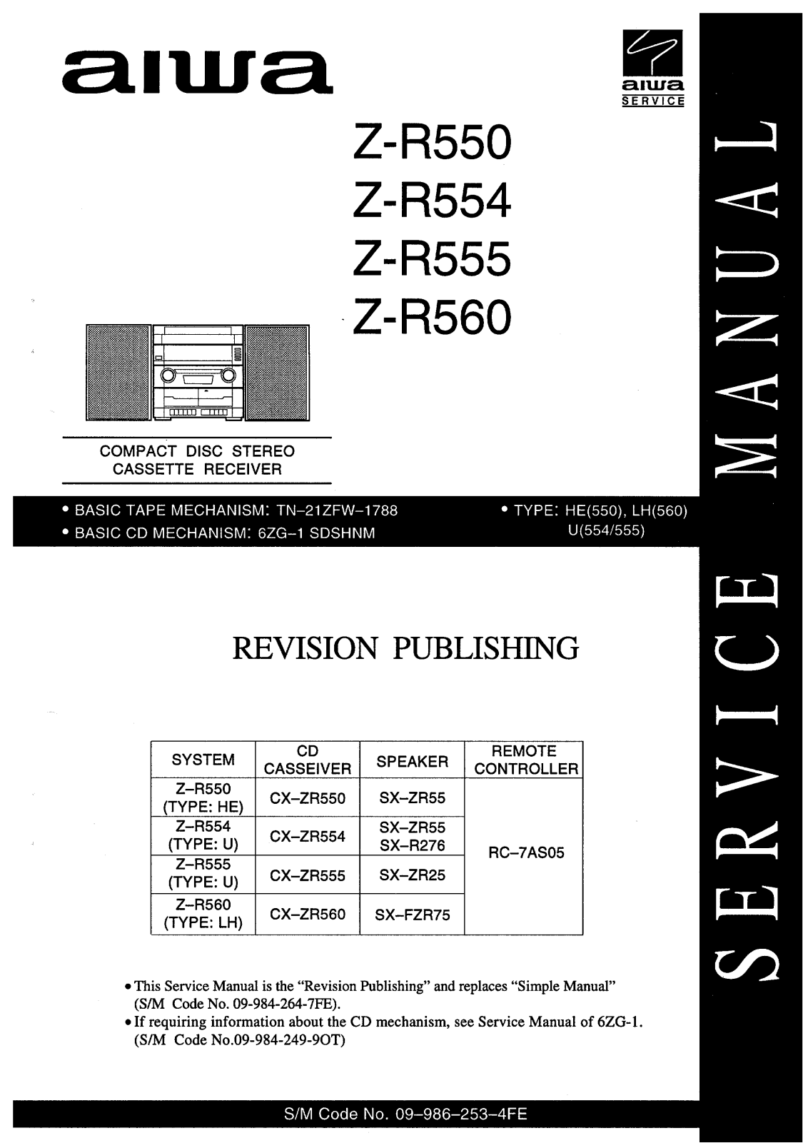 Aiwa ZR-550, ZR-554, ZR-555, ZR-560 Service manual