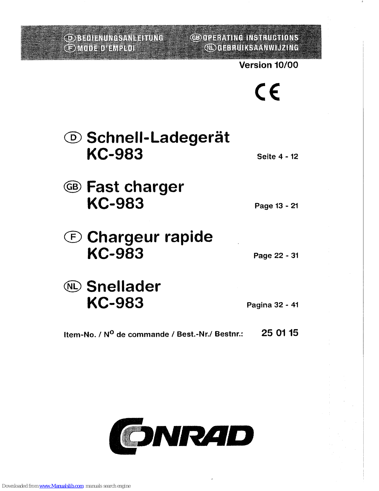 Conrad KC-983 Operating Instructions Manual