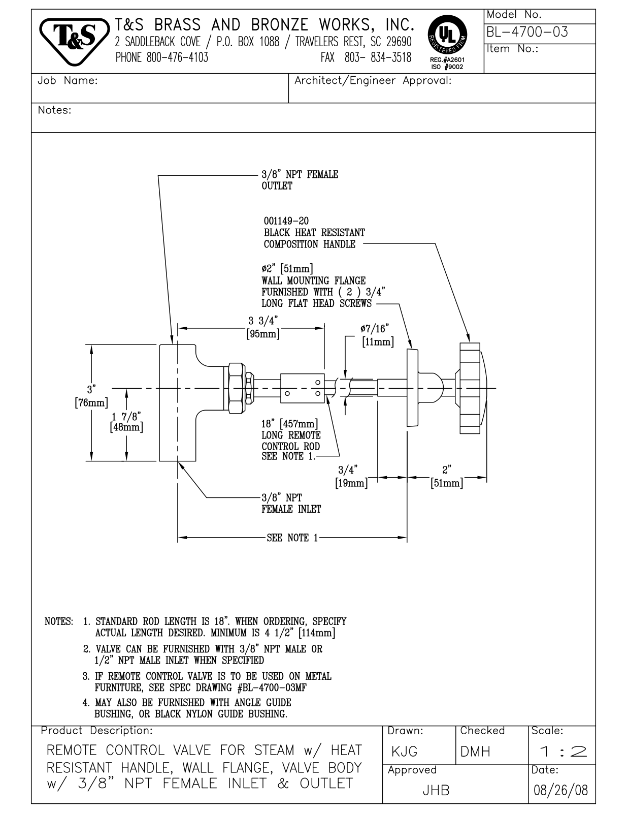 T&S Brass BL-4700-03 User Manual