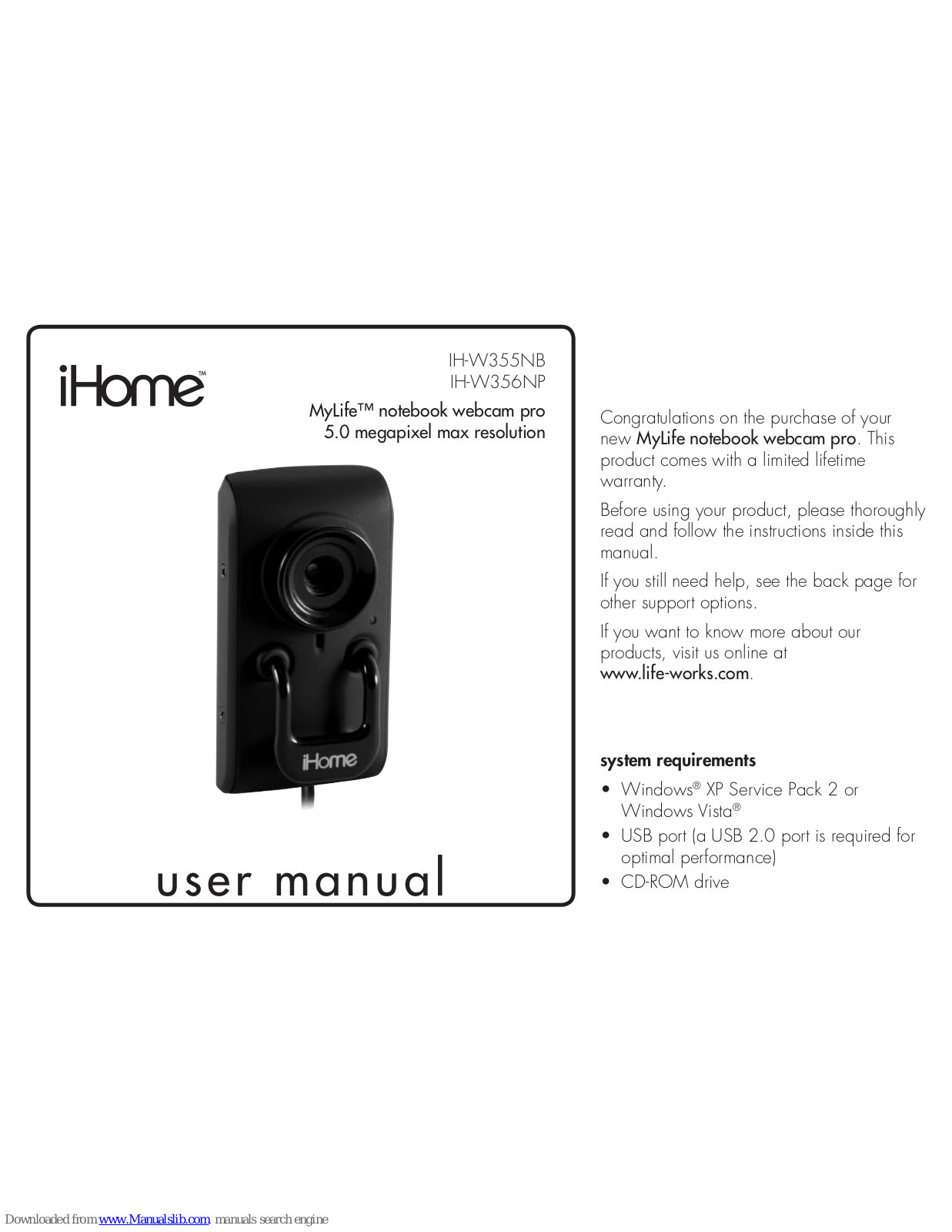 iHome MYLIFE IH-W355NB, MYLIFE IH-W356NP User Manual