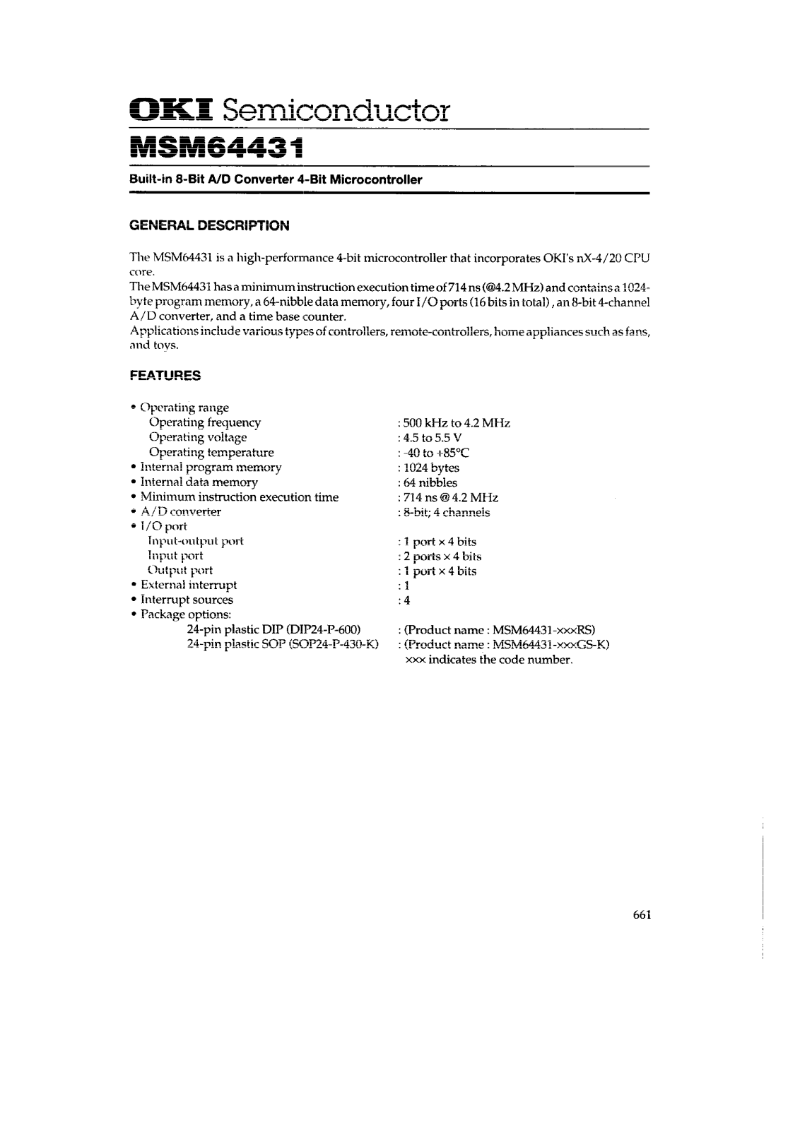 OKI MSM64431-xxxGS-K, MSM64431-xxxRS Datasheet